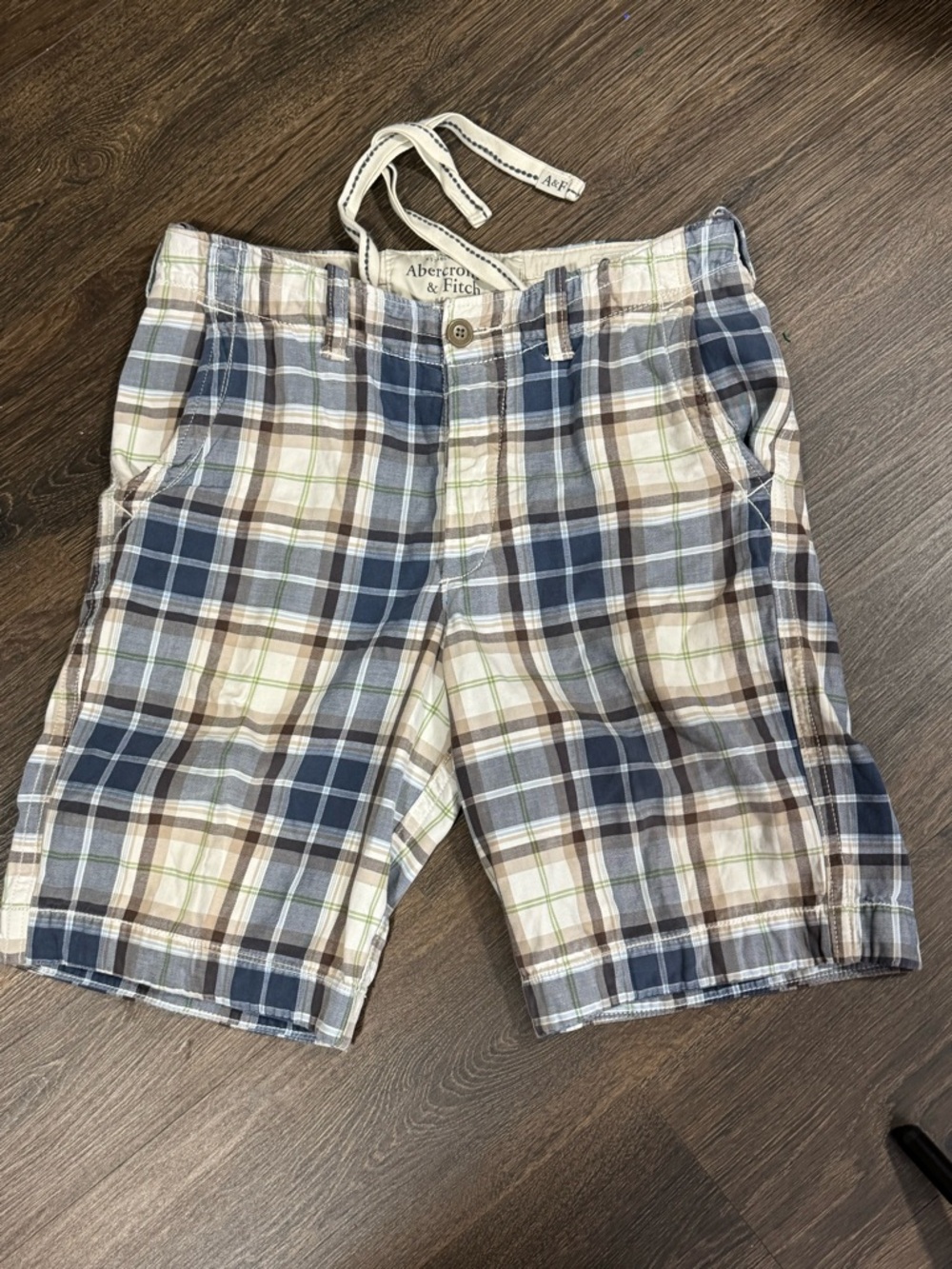 Y2K Abercrombie & Fitch Mens Plaid Shorts 32 Heavy Long Button Fly Preppy Grunge
